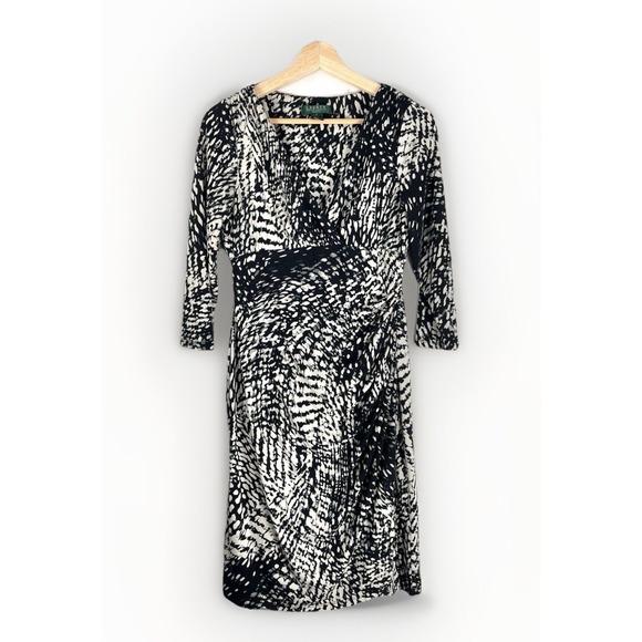 Ralph Lauren Dresses & Skirts - Ralph Lauren Dress Women's V Neck Black &‎ White Business Mid  Sleeve Size 6